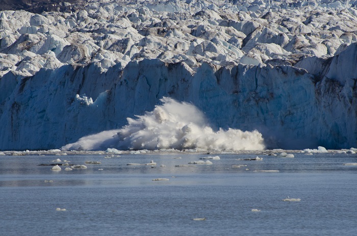 Calving and rapidly receding glacier in Svalbard (Norwegian High Arctic)