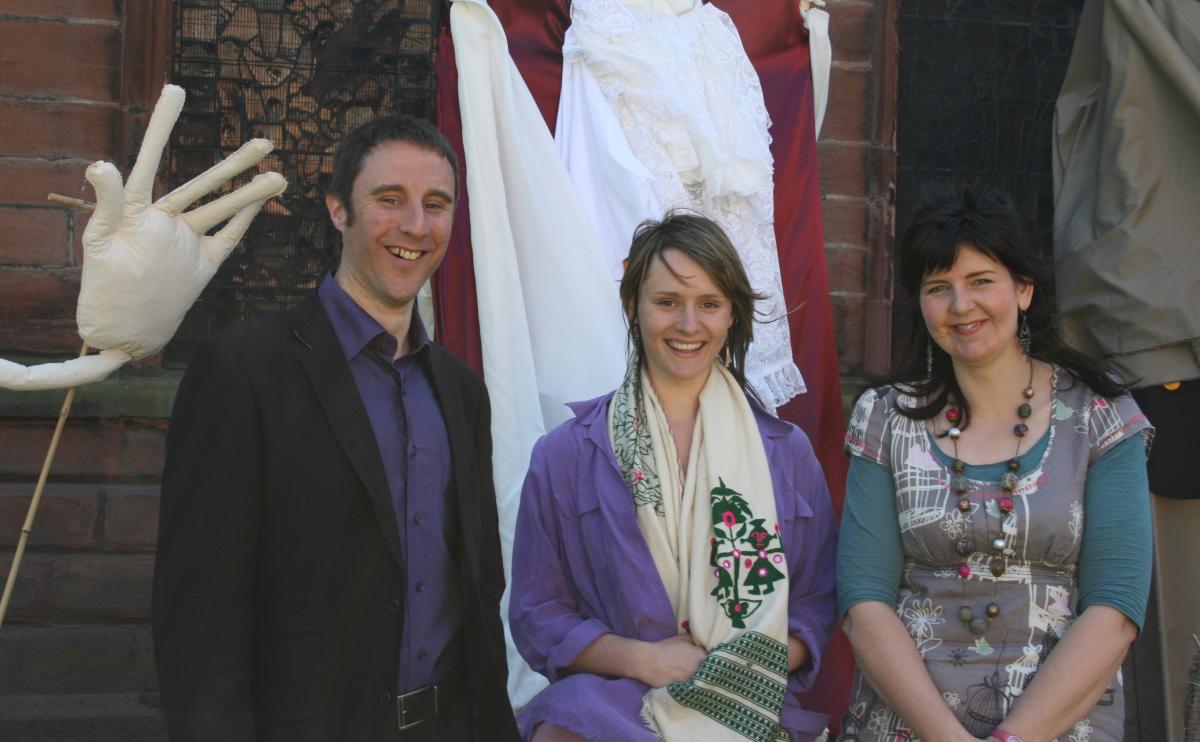 PACT Story Giants at Penrith Mayday: Dominic Kelly, Jess Mills and Dawn Hurton