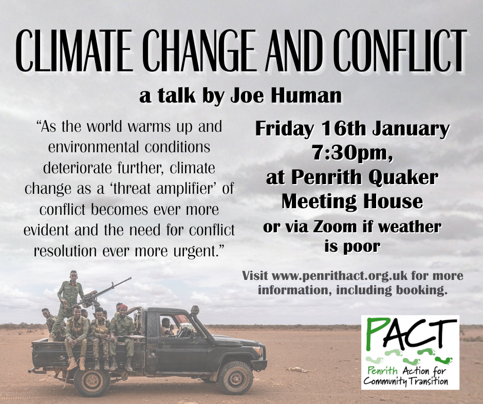 Promotional poster for Climate Change and Conflict event.
